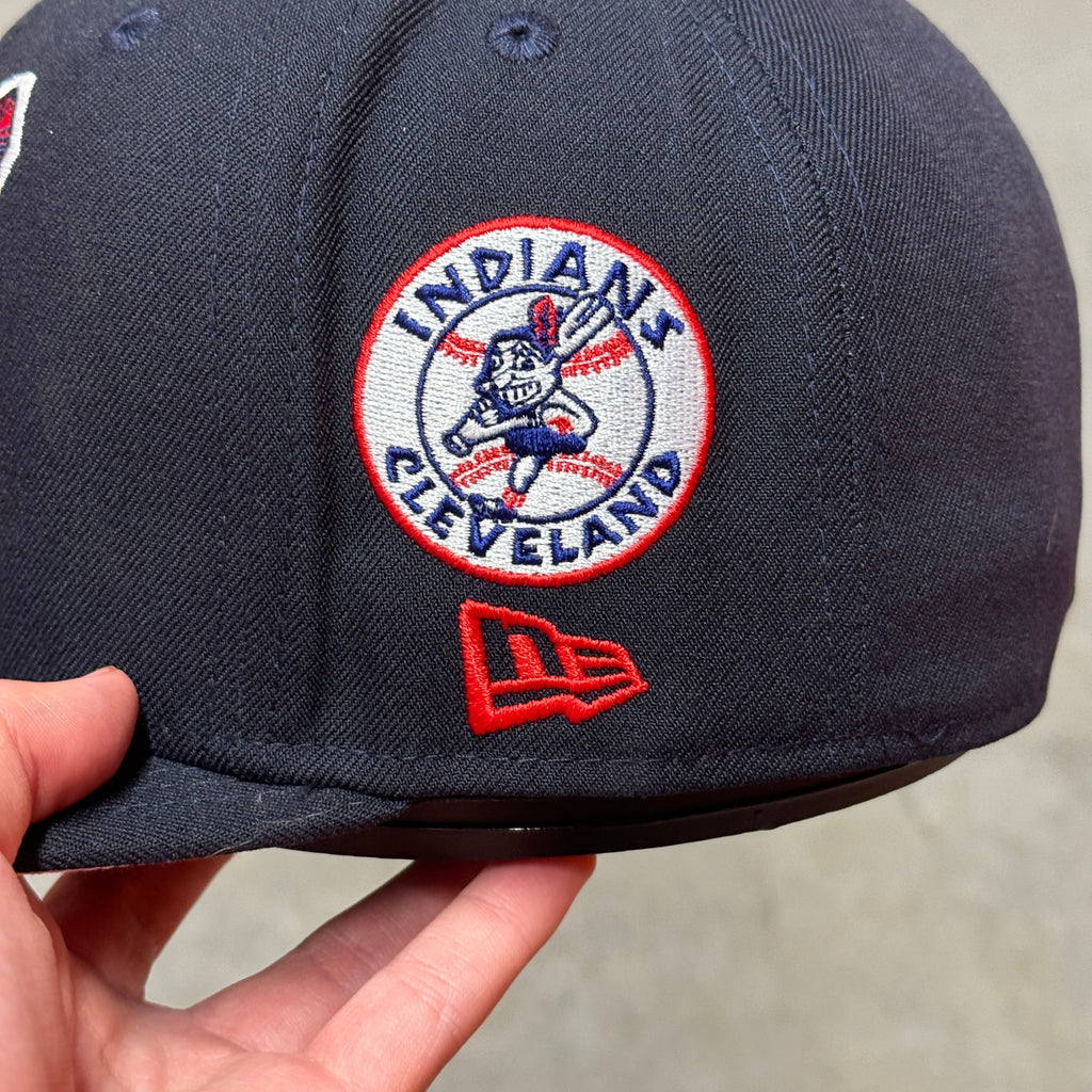 Navy Pinky Chief Wahoo Cleveland Indians 1995 World Series New Era Fitted Hat Cap - view 14