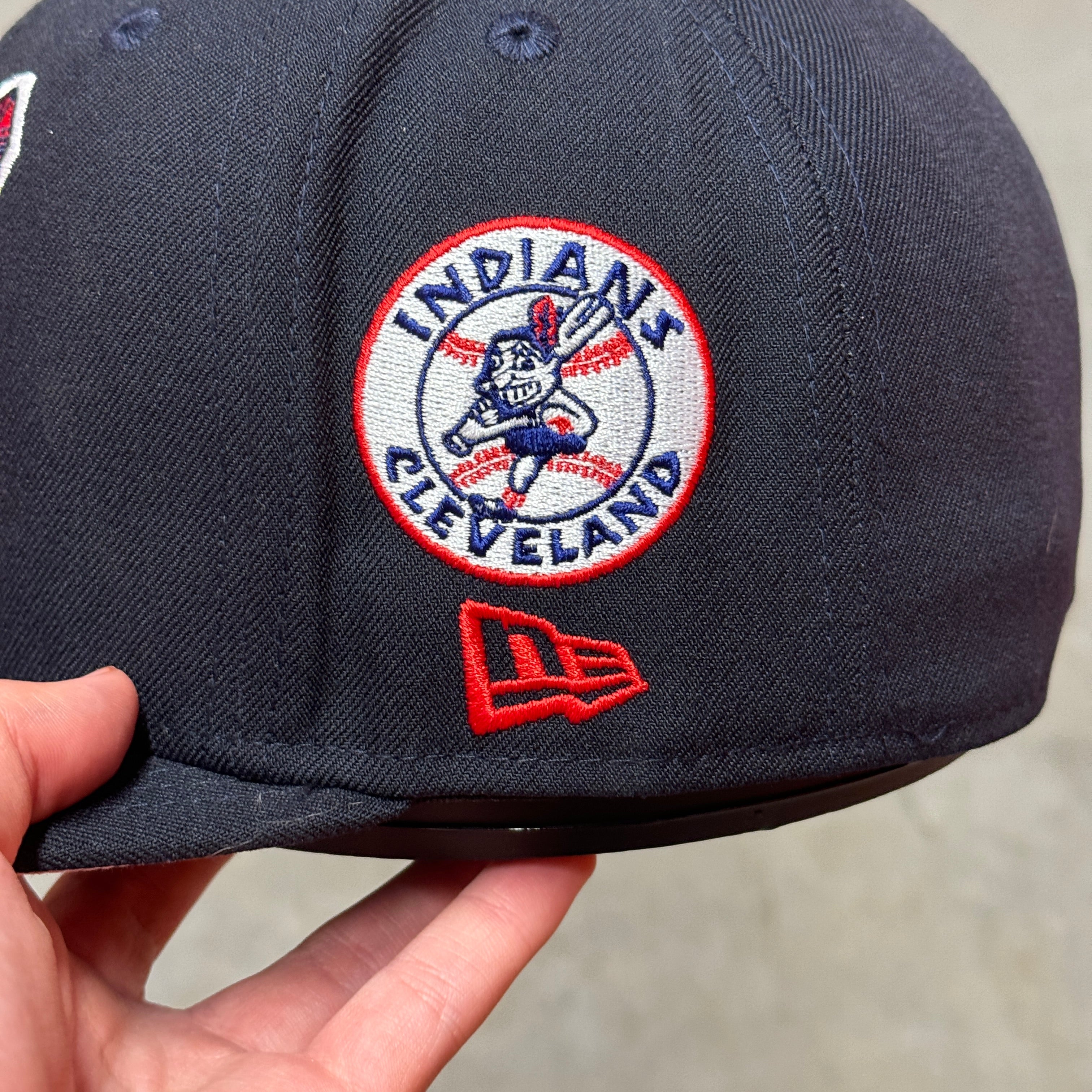 Navy Pinky Chief Wahoo Cleveland Indians 1995 World Series New Era Fitted Hat Cap - view 14