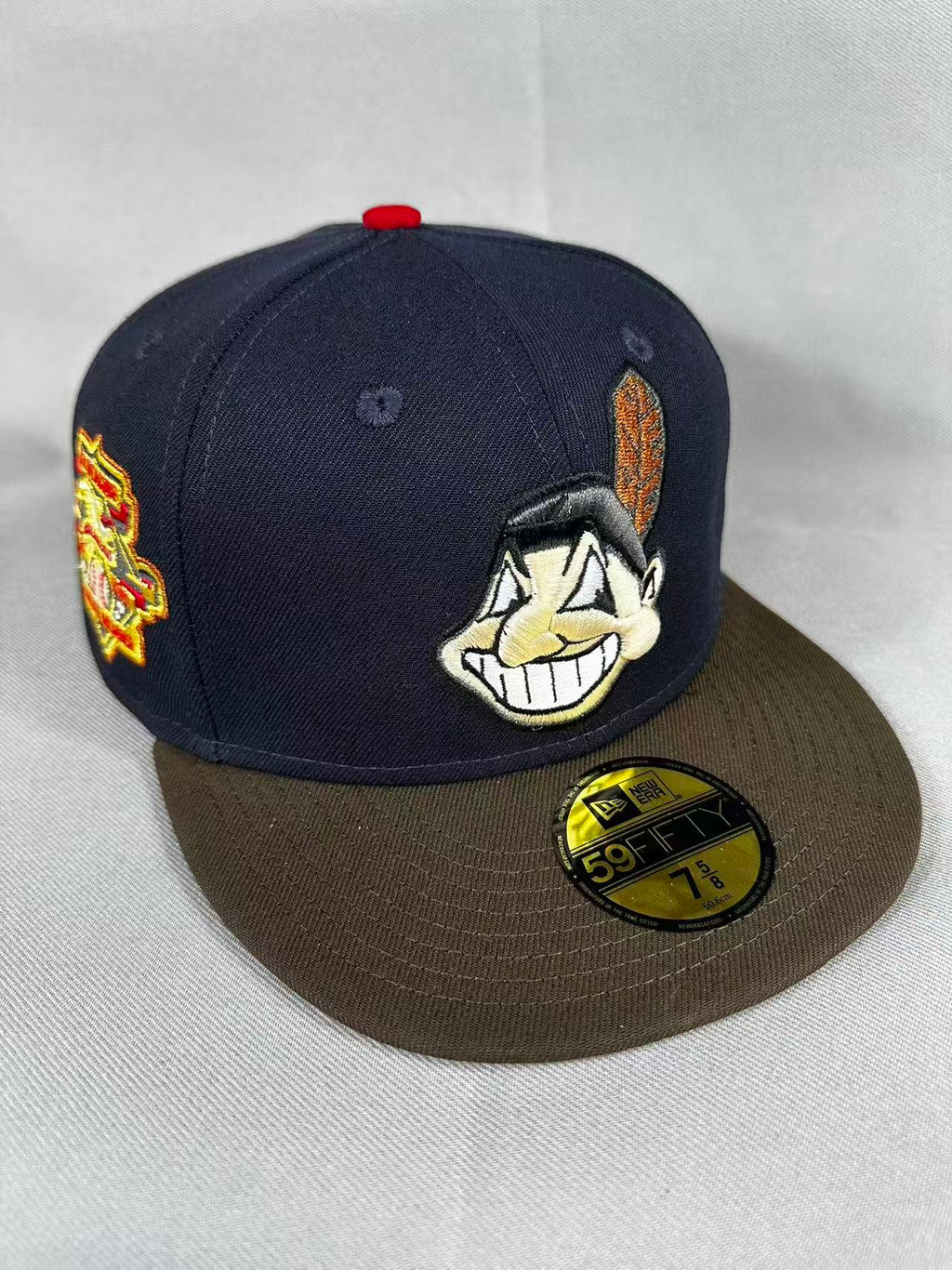Navy Pinky Chief Wahoo 100 Seasons fitted hat, front view