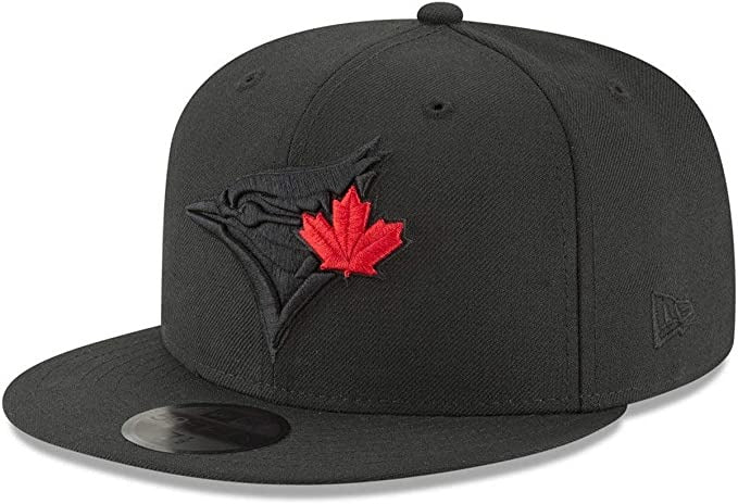 Black on Black Red Leaf Men's Toronto Blue Jays Blackout 59Fifty New Era Fitted Hat