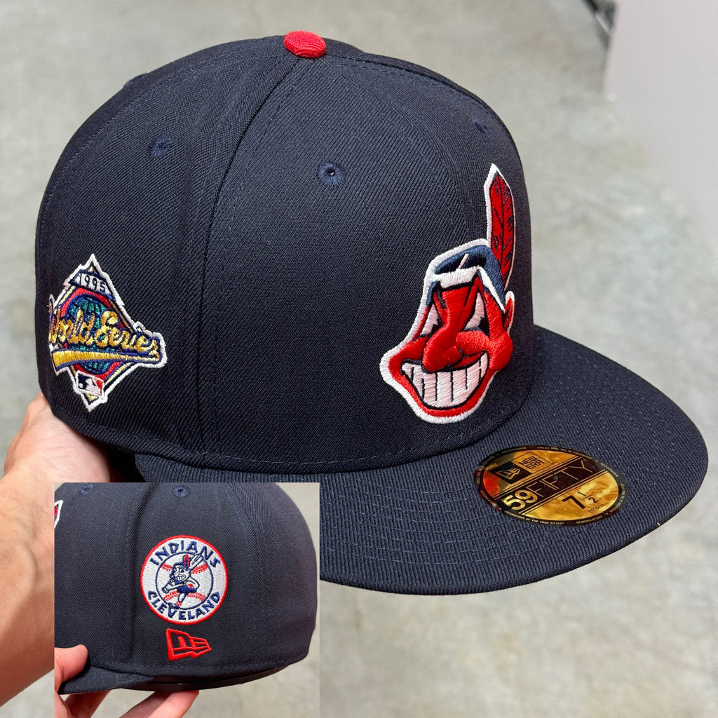 Navy Pinky Chief Wahoo Cleveland Indians 1995 World Series New Era Fitted Hat Cap