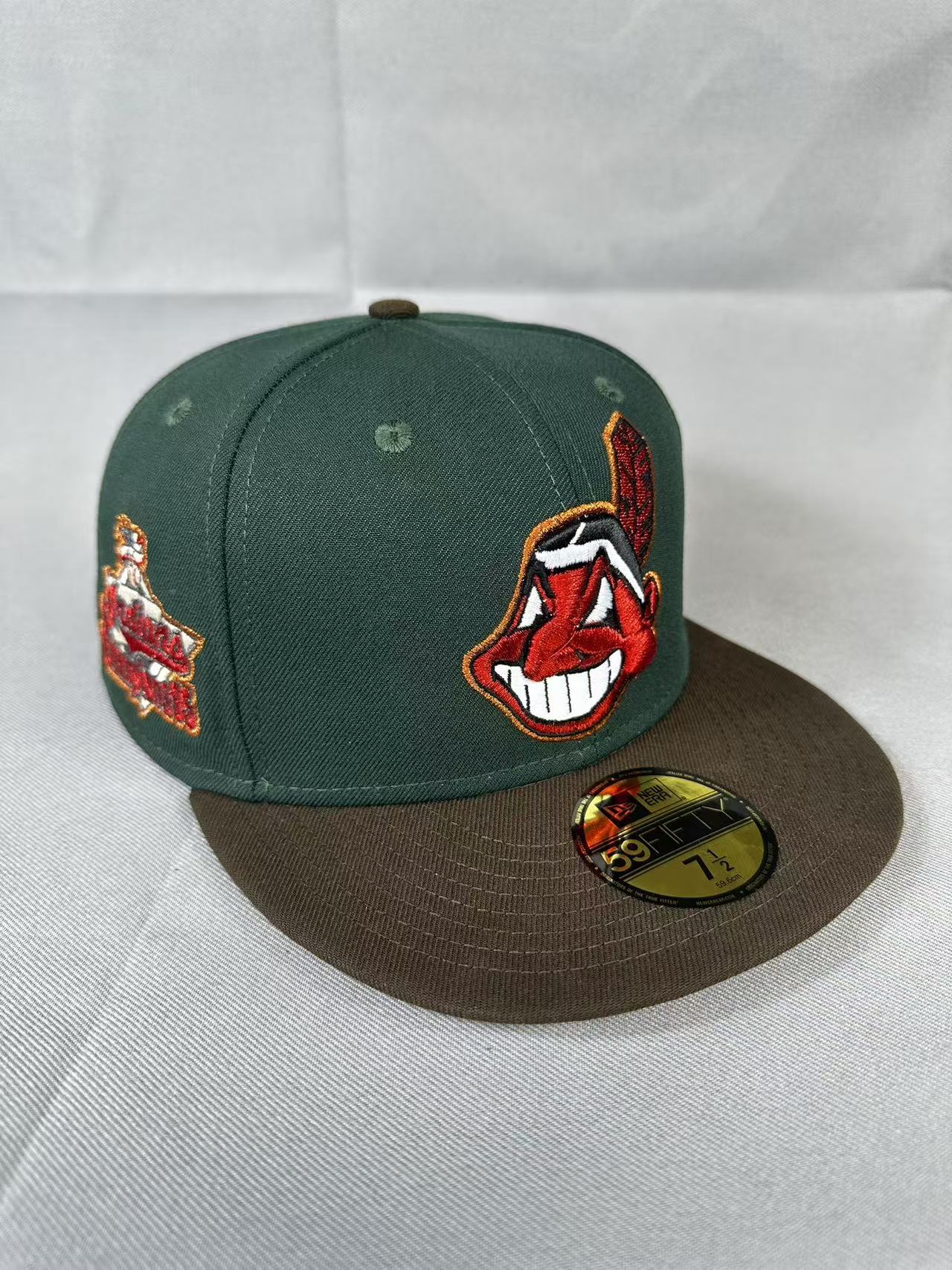 Green Brown Chief Wahoo 1995 Champions fitted hat, front view