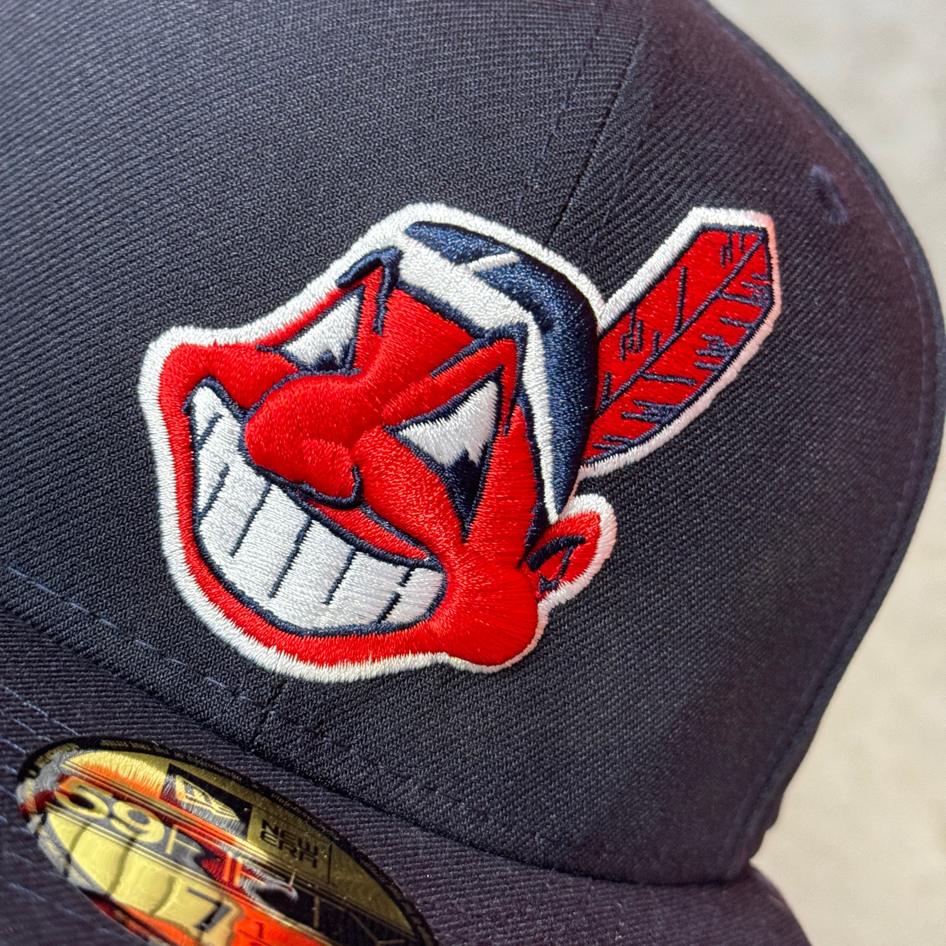 Navy Pinky Chief Wahoo Cleveland Indians 1995 World Series New Era Fitted Hat Cap - view 10