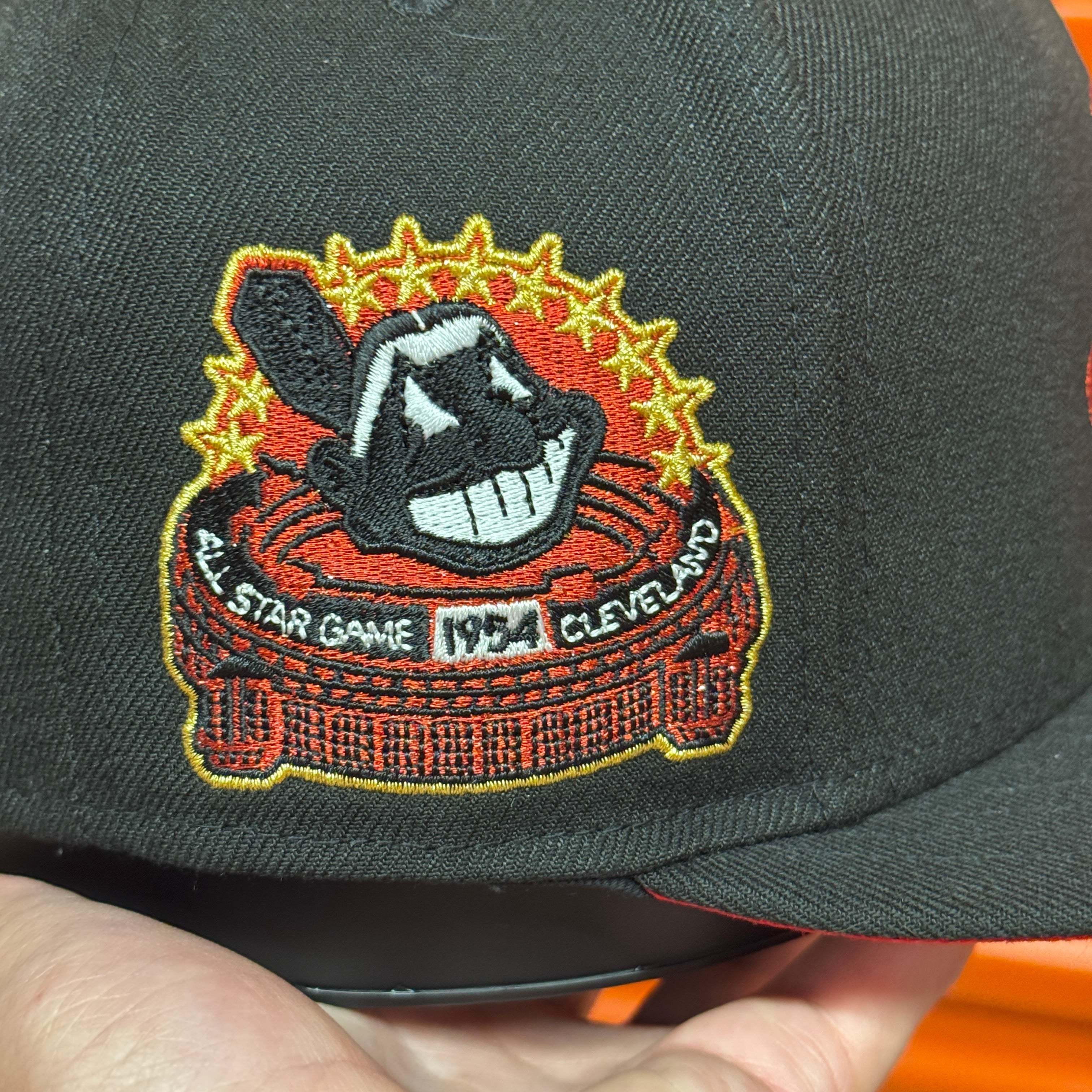 Black Red Chief Wahoo Cleveland Indians 1954 All Star Game New Era Fitted Hat Cap