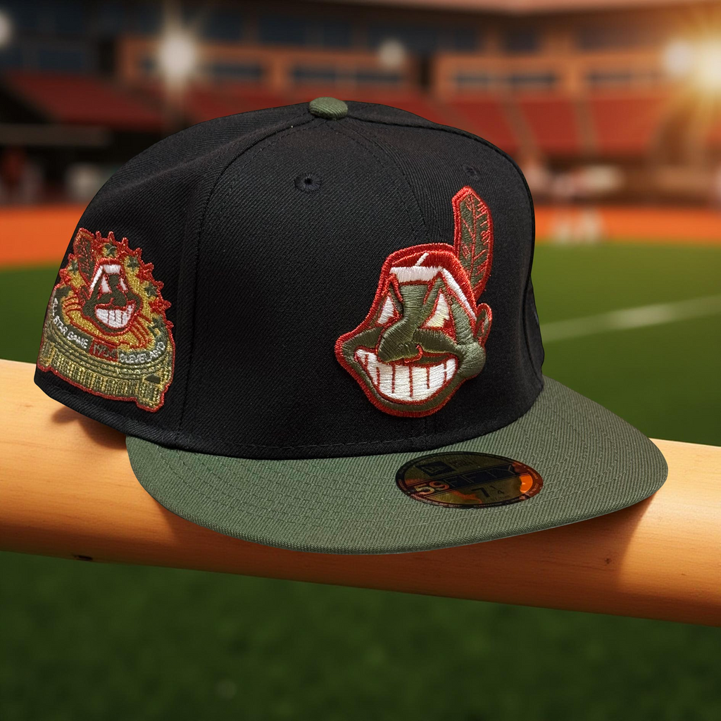 Black Olive Chief Wahoo Cleveland Indians Guardians Banned 1954 All Star Game New Era 59Fifty Fitted Hat