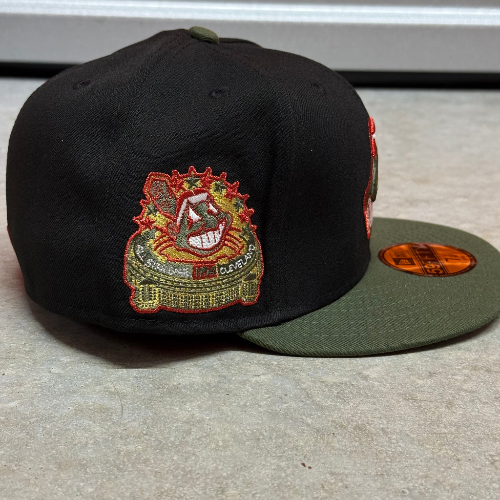Black Olive Chief Wahoo Cleveland Indians Guardians Banned 1954 All Star Game New Era 59Fifty Fitted Hat