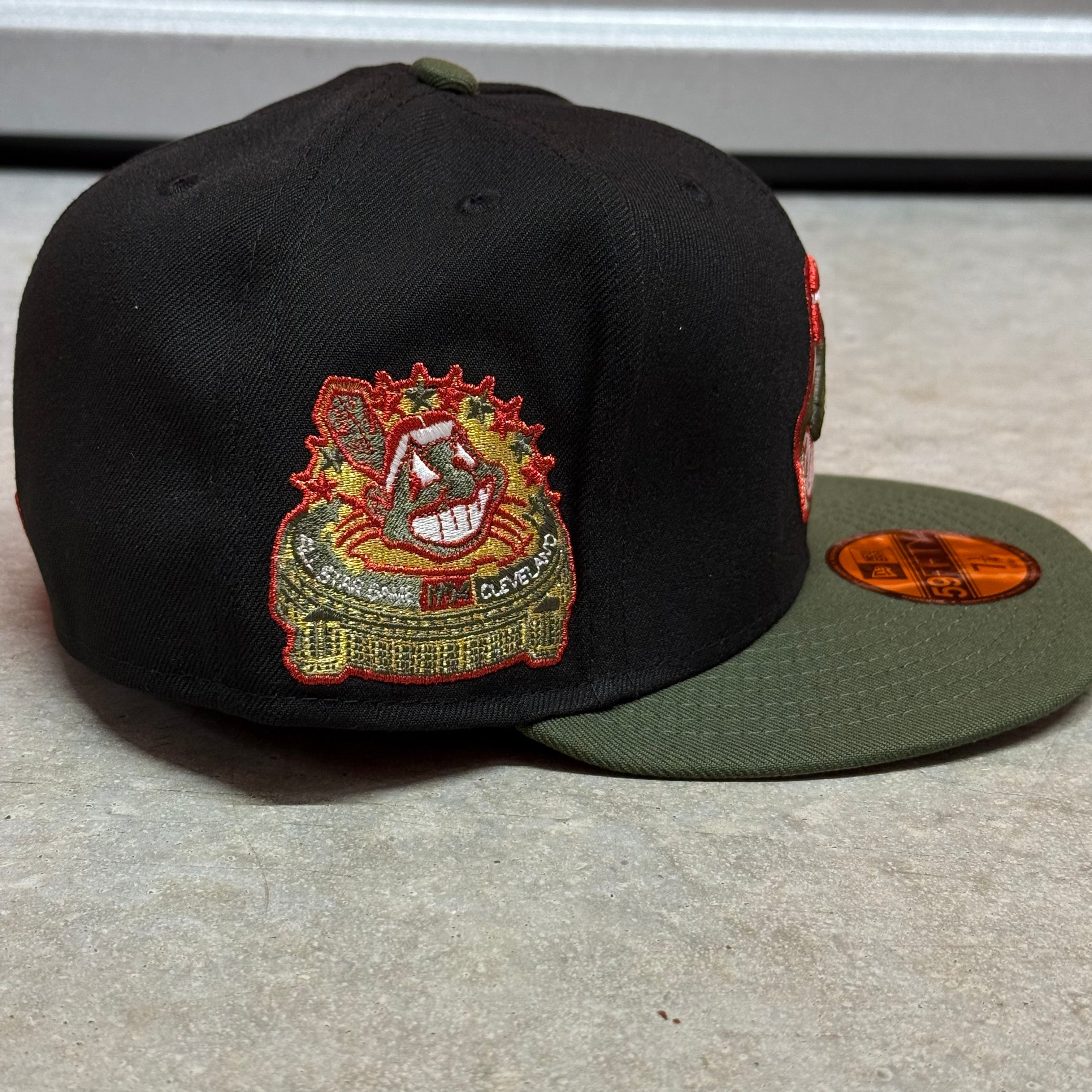 Black Olive Chief Wahoo Cleveland Indians Guardians Banned 1954 All Star Game New Era 59Fifty Fitted Hat