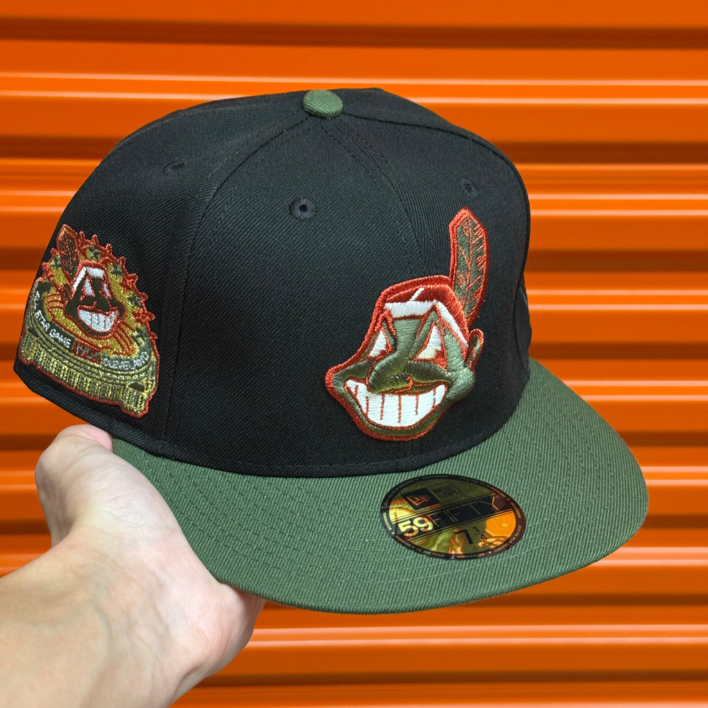Black Olive Chief Wahoo Cleveland Indians Guardians Banned 1954 All Star Game New Era 59Fifty Fitted Hat