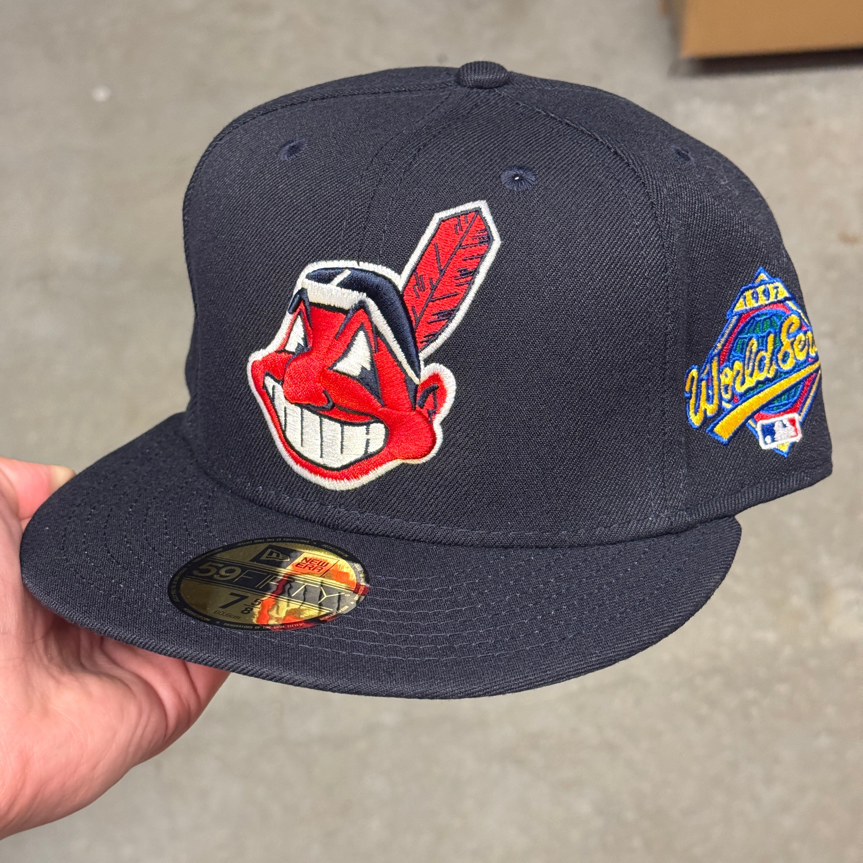 Navy Grey UV Chief Wahoo Cleveland Indians 1997 World Series New Era Fitted Hat Cap