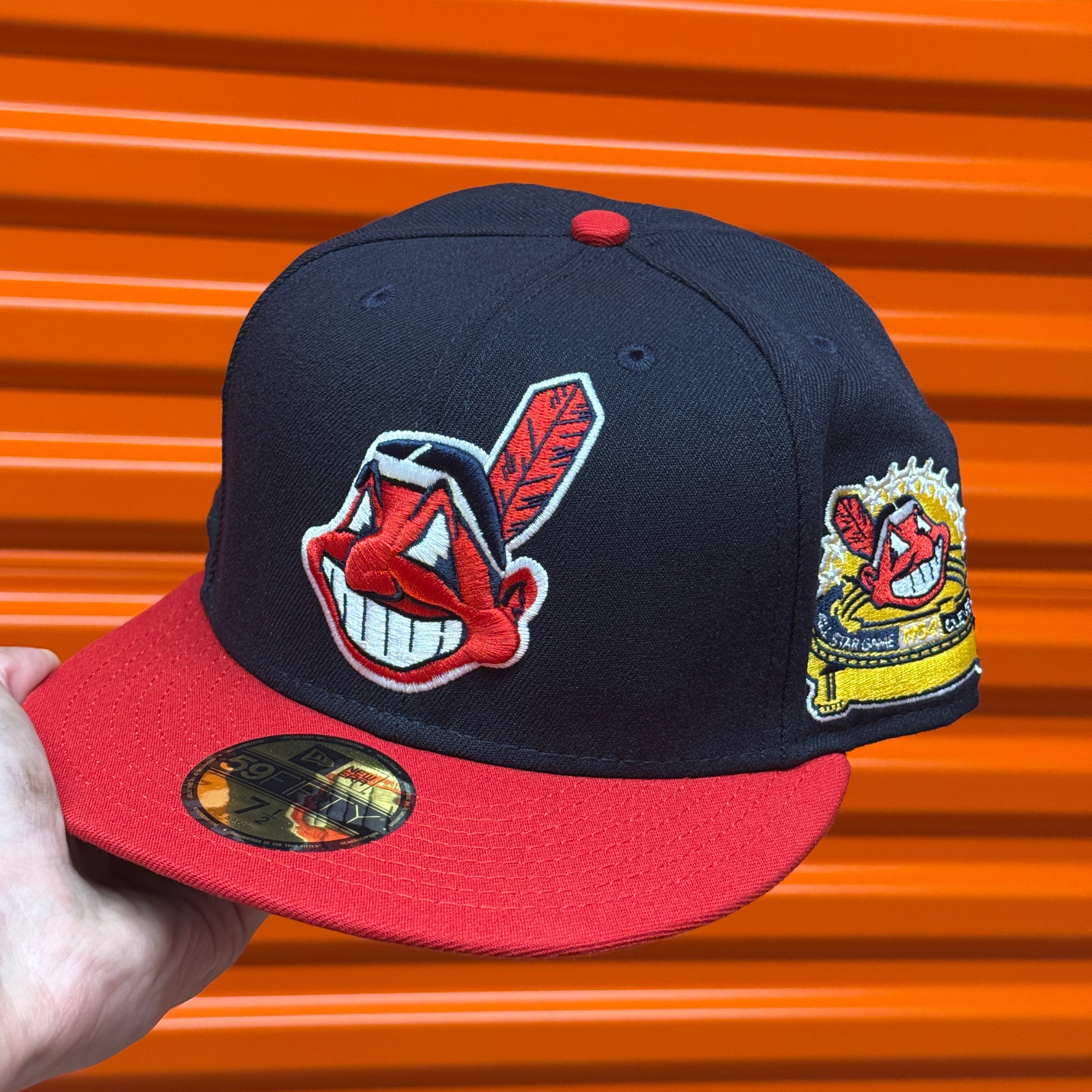 Navy Red Chief Wahoo Cleveland Indians Guardians 1954 ASG Double Patch Hat New Era Cap