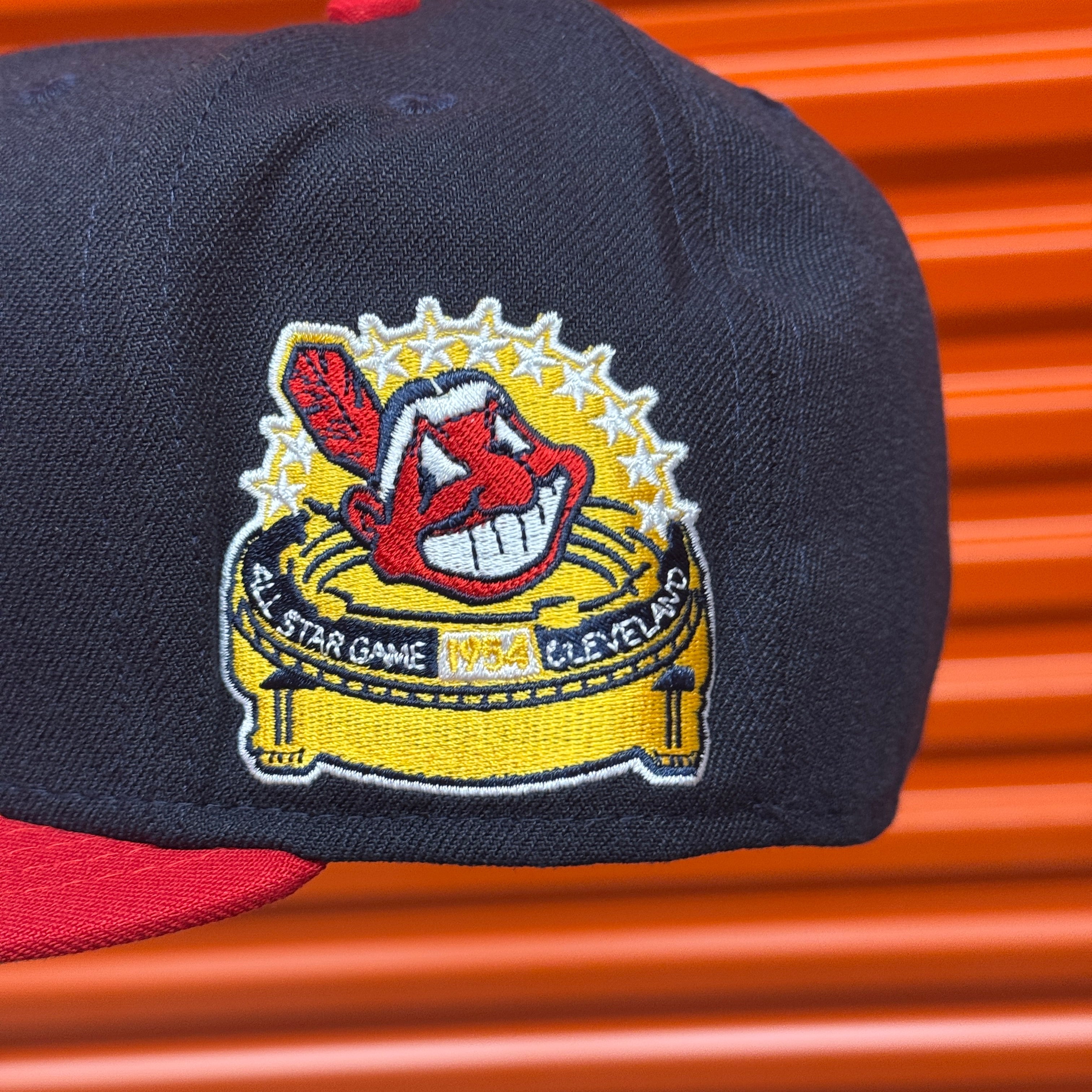 Navy Red Chief Wahoo Cleveland Indians Guardians 1954 ASG Double Patch Hat New Era Cap