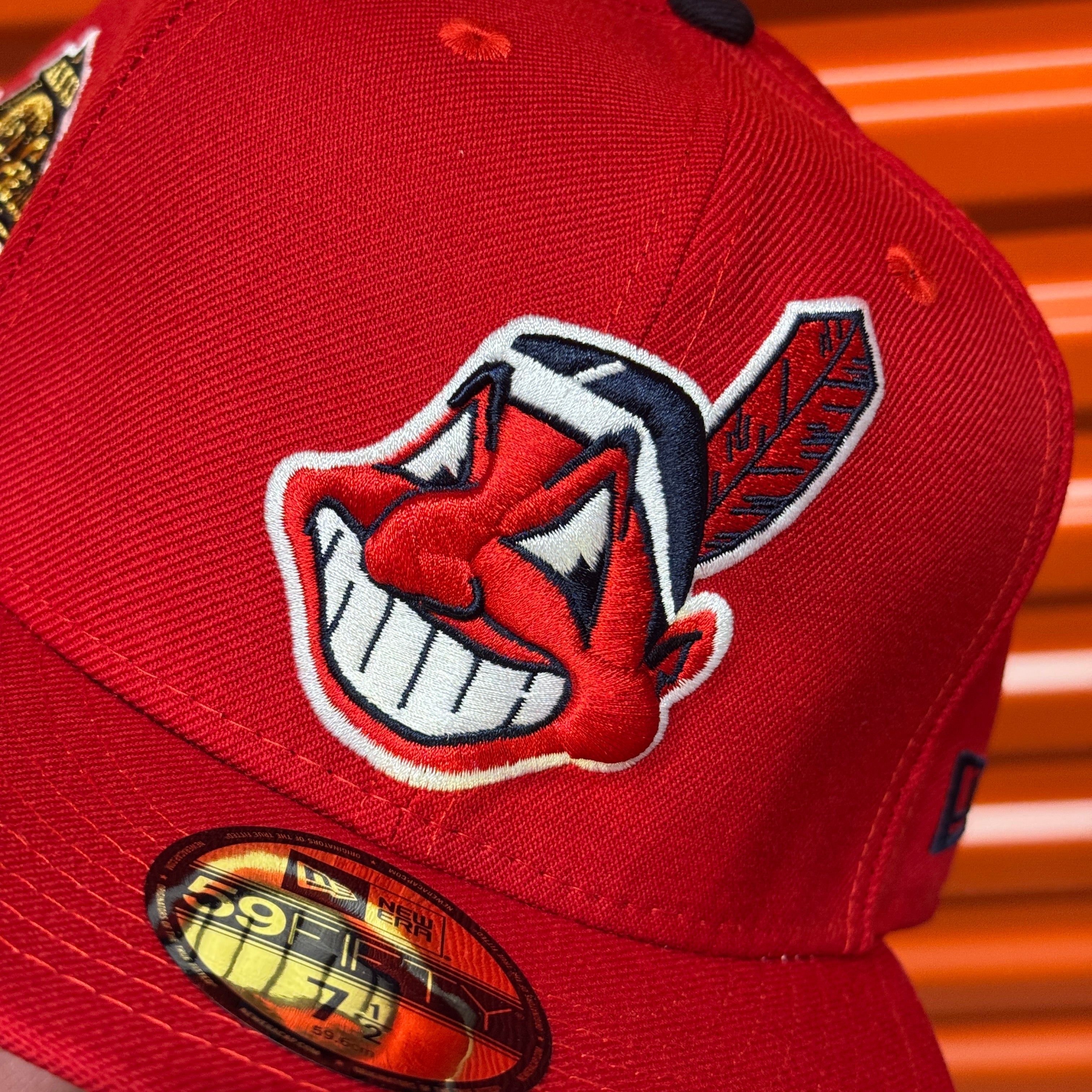 Wool Red Navy Chief Wahoo Banned Cleveland Indians Guardians 1995 World Series New Era Fitted Hat Cap Rare Grey UV