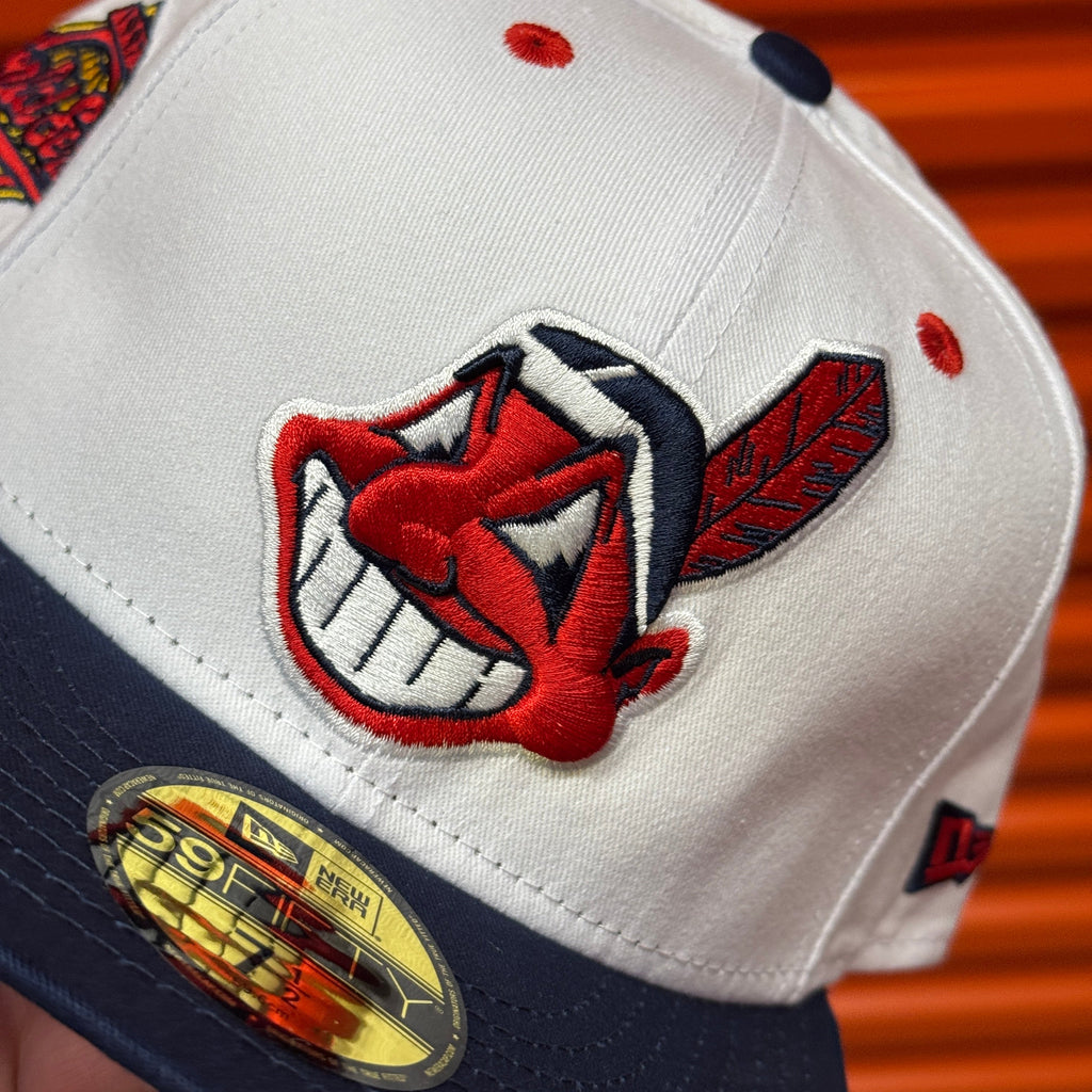 Cotton White Blue Chief Wahoo Banned Cleveland Indians Guardians 1997 World Series New Era Fitted Hat Cap Rare