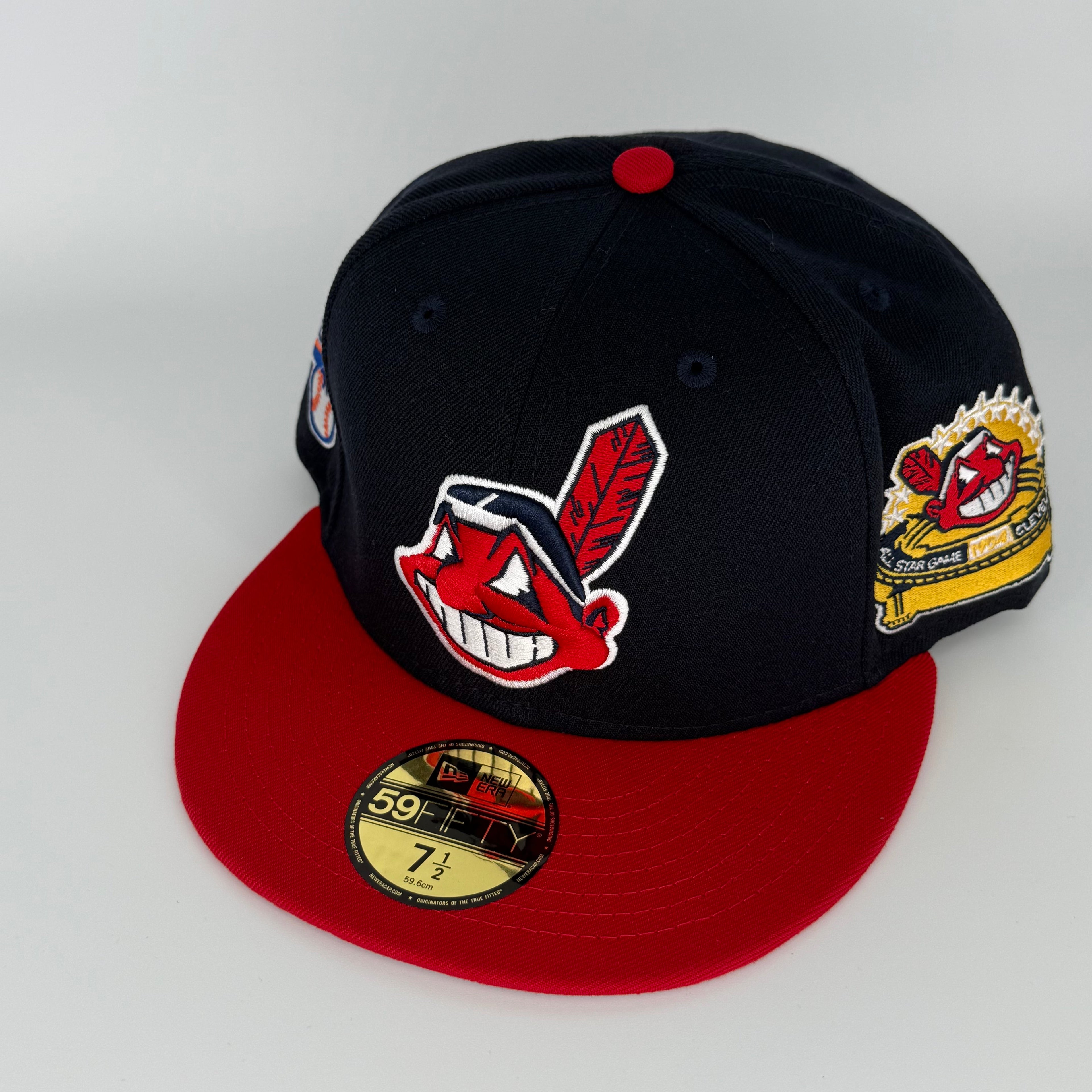 Navy Red Chief Wahoo Cleveland Indians Guardians 1954 ASG Double Patch Hat New Era Cap