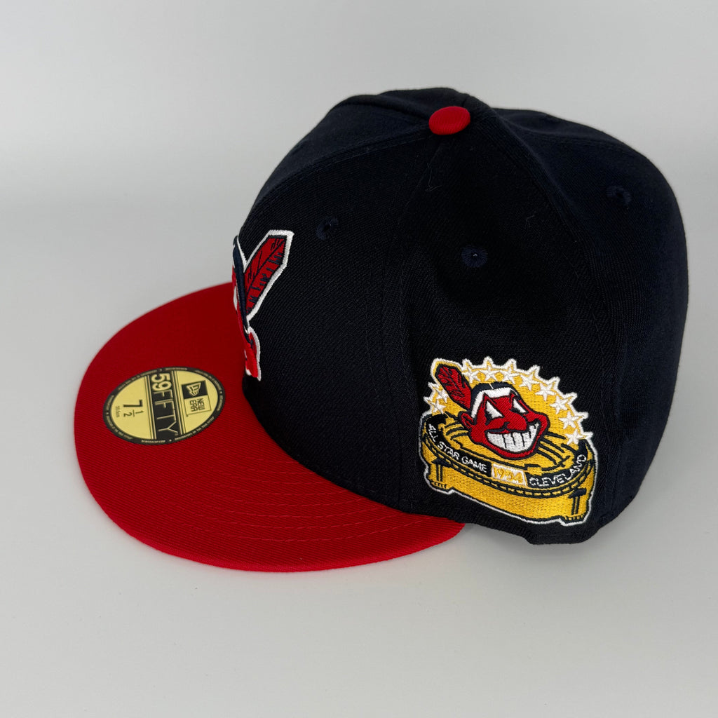 Navy Red Chief Wahoo Cleveland Indians Guardians 1954 ASG Double Patch Hat New Era Cap