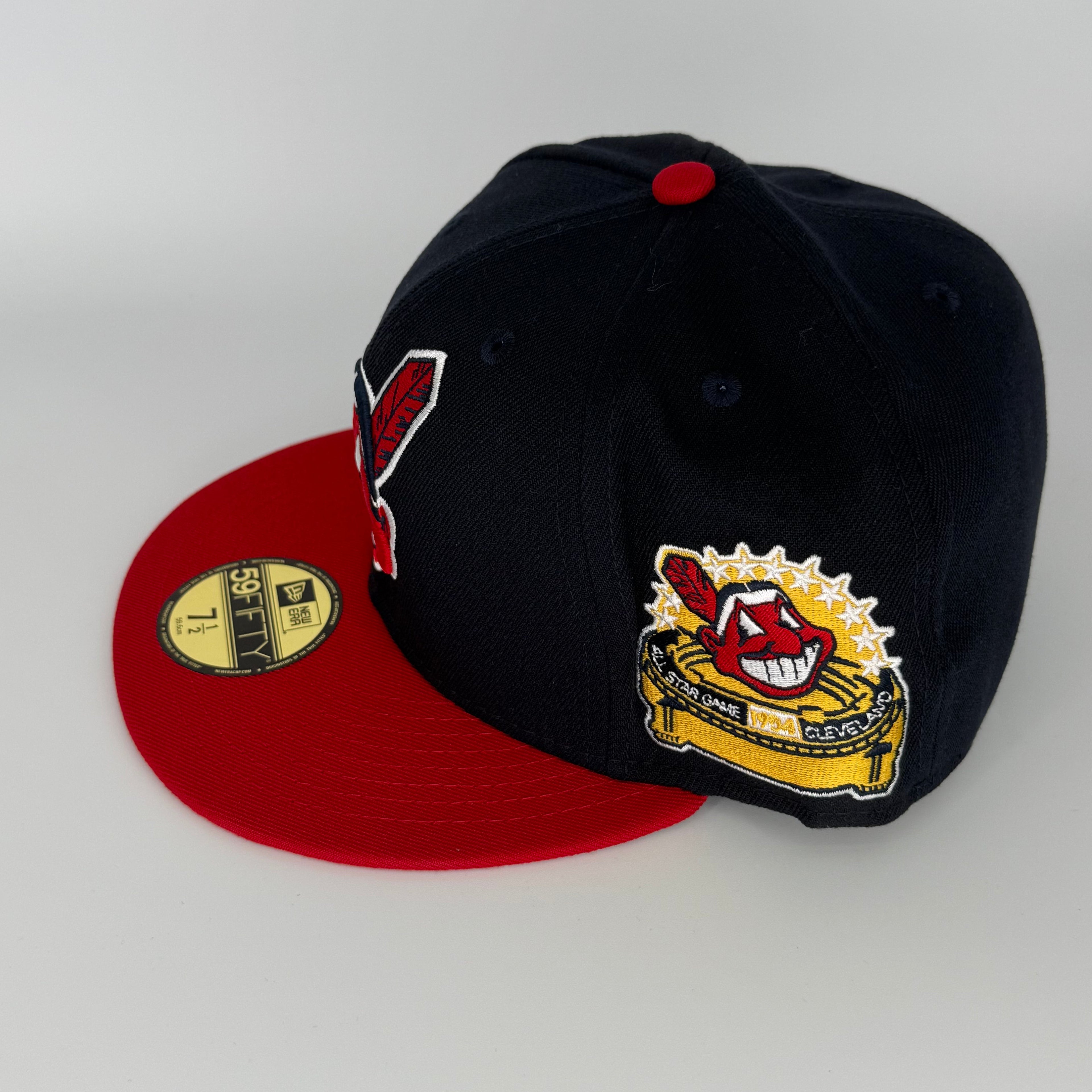 Navy Red Chief Wahoo Cleveland Indians Guardians 1954 ASG Double Patch Hat New Era Cap