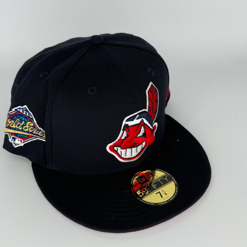 Navy Pinky Chief Wahoo Cleveland Indians 1995 World Series New Era Fitted Hat Cap - view 2