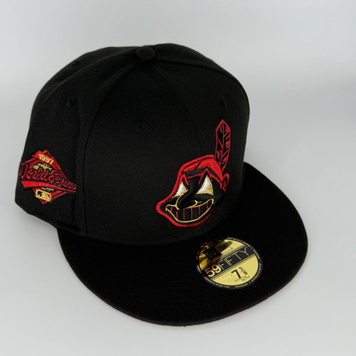Black Red Chief Wahoo Cleveland Indians 1997 World Series New Era Fitted Hat Cap