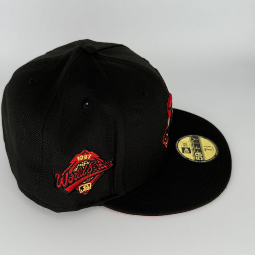 Black Red Chief Wahoo Cleveland Indians 1997 World Series New Era Fitted Hat Cap - view 2
