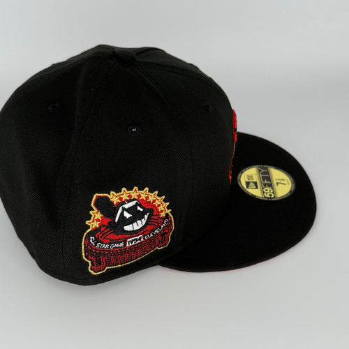 Black Red Chief Wahoo Cleveland Indians 1954 All Star Game New Era Fitted Hat Cap - view 2