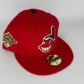 Wool Red Navy Chief Wahoo Banned Cleveland Indians Guardians 1995 World Series New Era Fitted Hat Cap Rare Grey UV