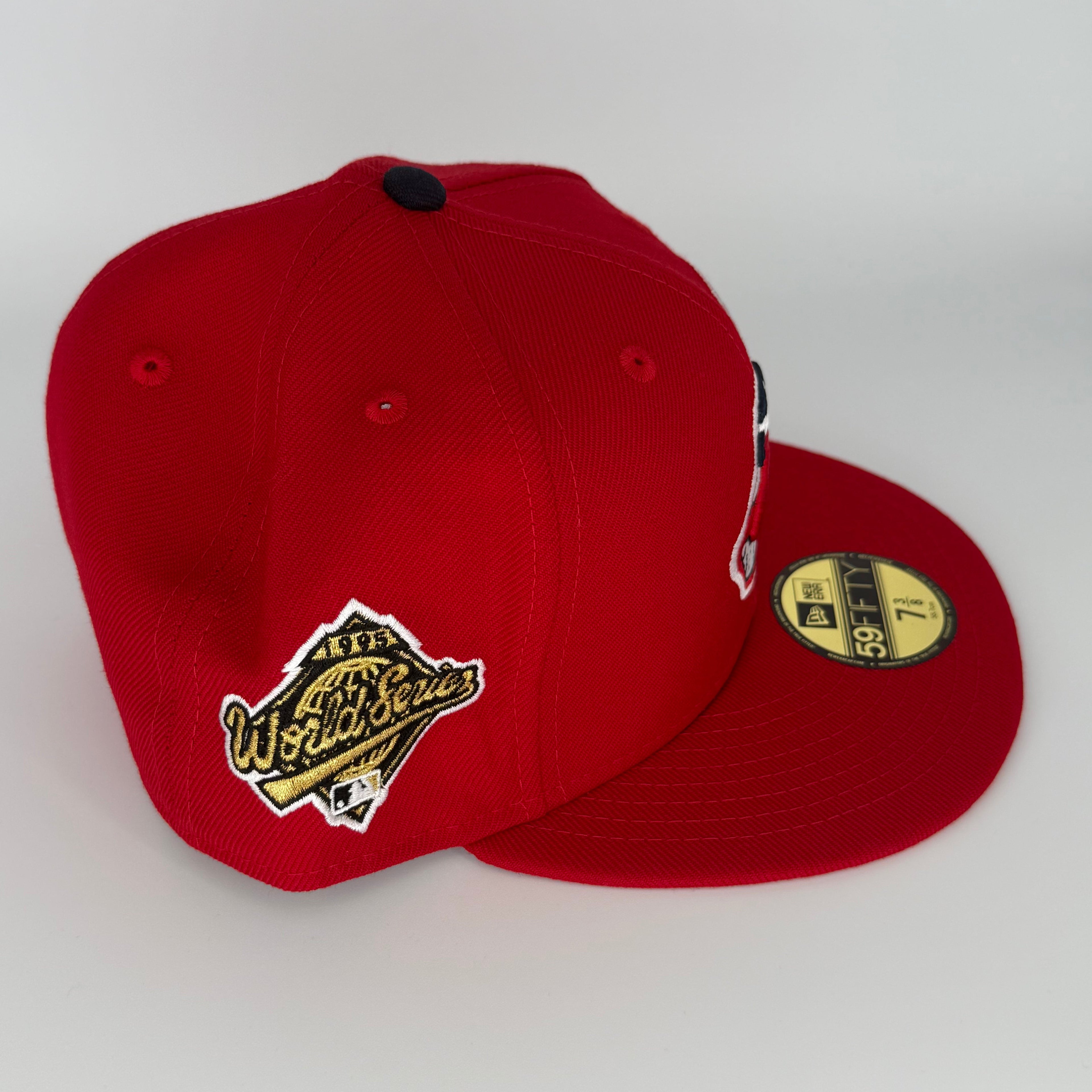 Wool Red Navy Chief Wahoo Banned Cleveland Indians Guardians 1995 World Series New Era Fitted Hat Cap Rare Grey UV