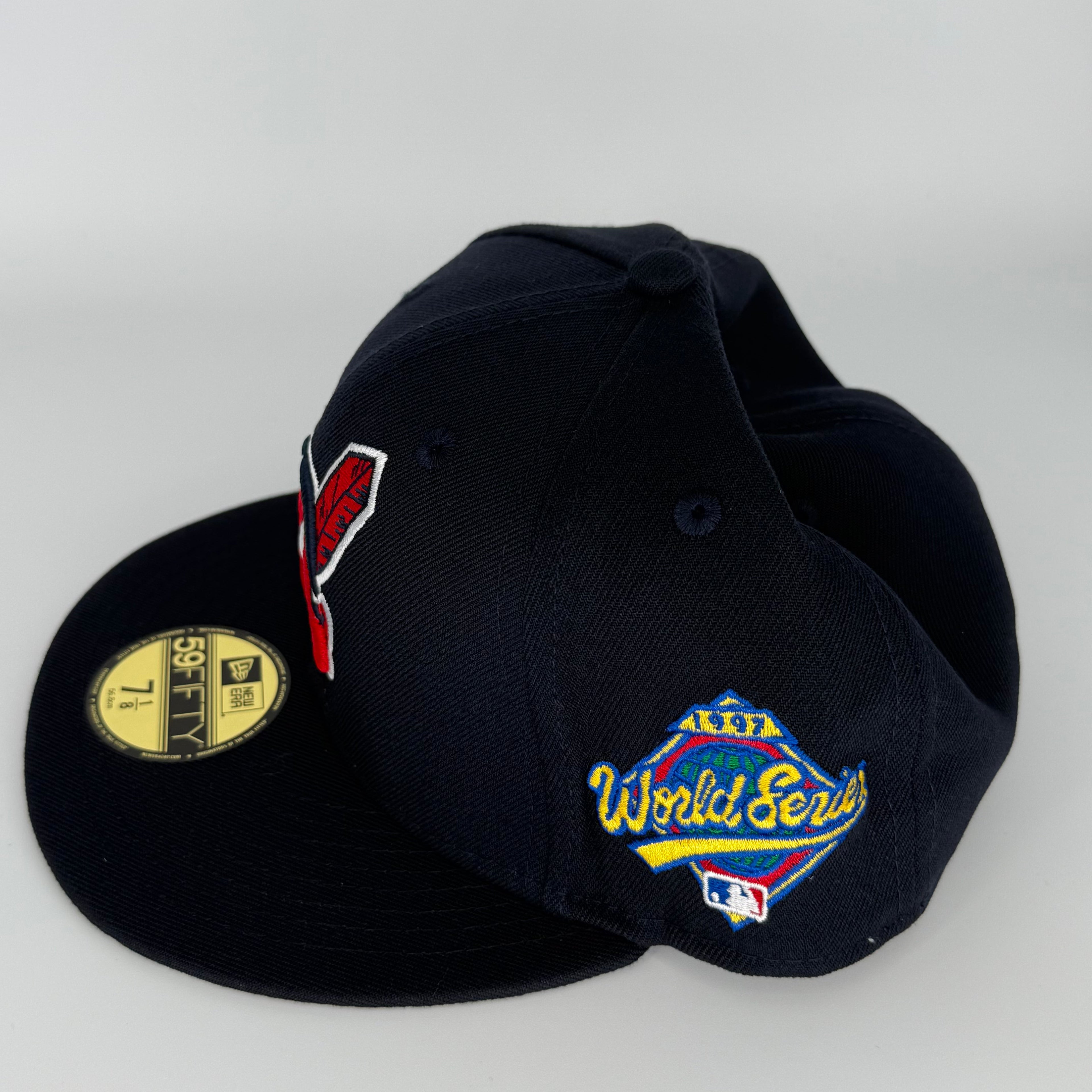 Navy Grey UV Chief Wahoo Cleveland Indians 1997 World Series New Era Fitted Hat Cap