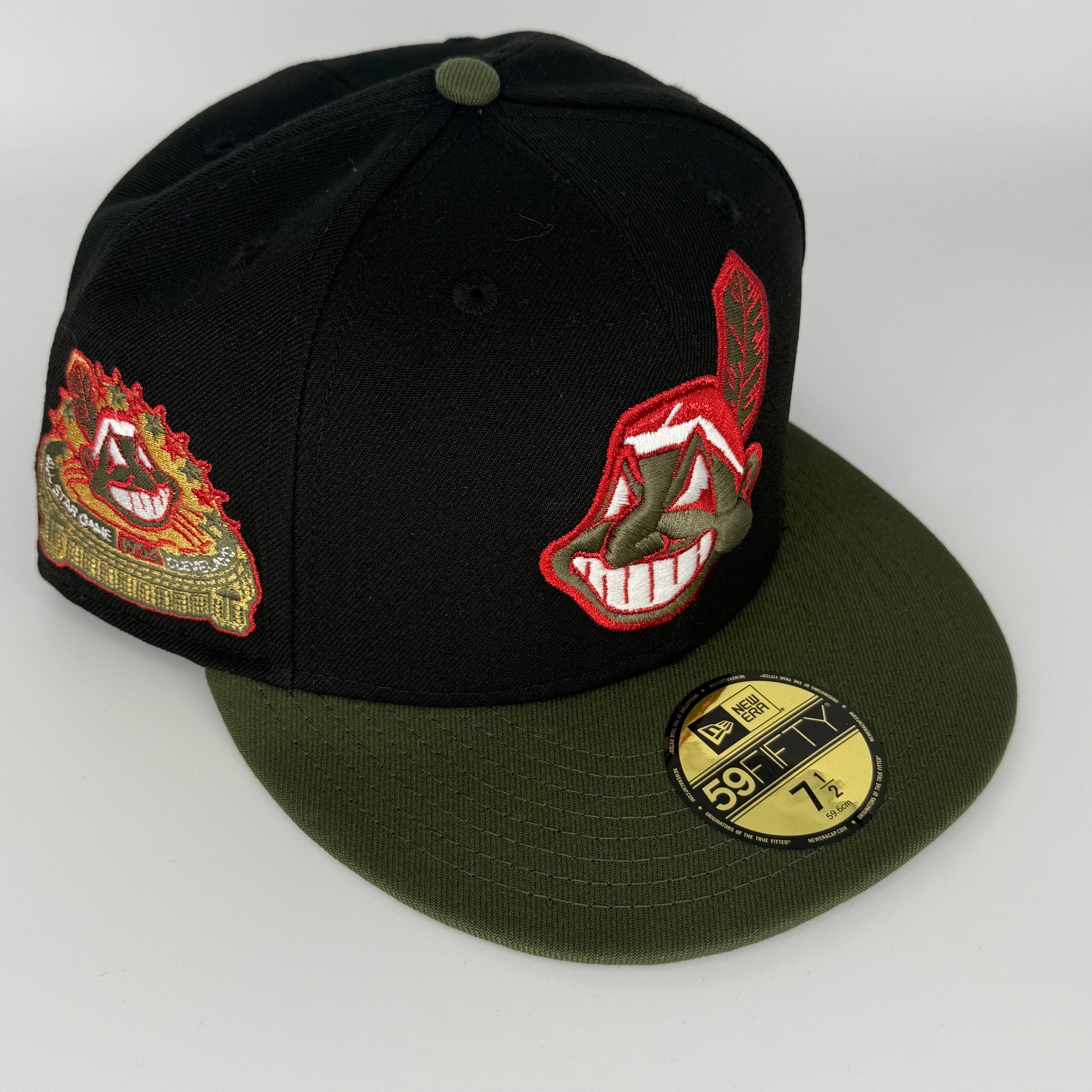 Black Olive Chief Wahoo Cleveland Indians Guardians Banned 1954 All Star Game New Era 59Fifty Fitted Hat