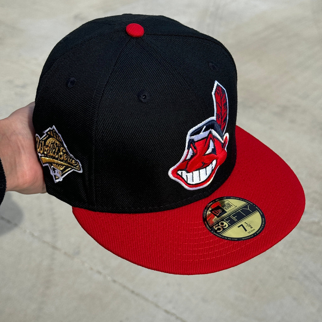 Wool Black Red Chief Wahoo Cleveland Indians Guardians 1995 WS Banned Hat New Era Cap - view 6