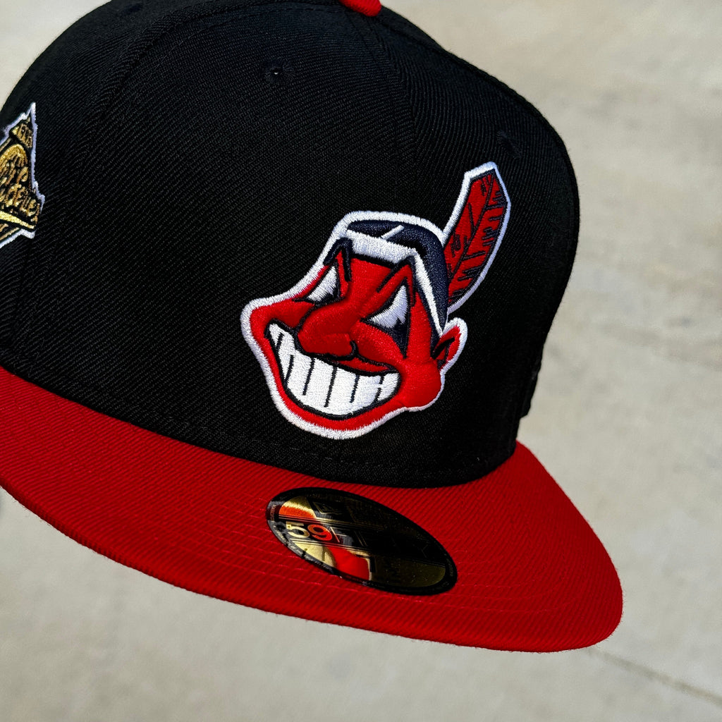 Wool Black Red Chief Wahoo Cleveland Indians Guardians 1995 WS Banned Hat New Era Cap - view 7