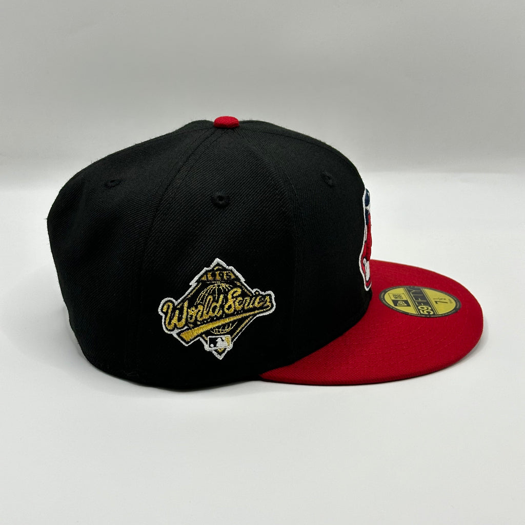 Wool Black Red Chief Wahoo Cleveland Indians Guardians 1995 WS Banned Hat New Era Cap - view 2