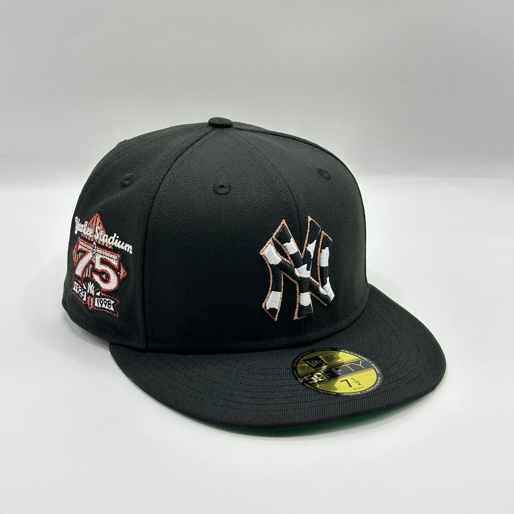 Black New York Yankees Cow Print 75th Anniversary New Era Fitted Hat
