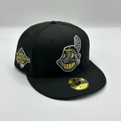 Black Gold Chief Wahoo Cleveland Indians 1995 World Series New Era Fitted HatCap
