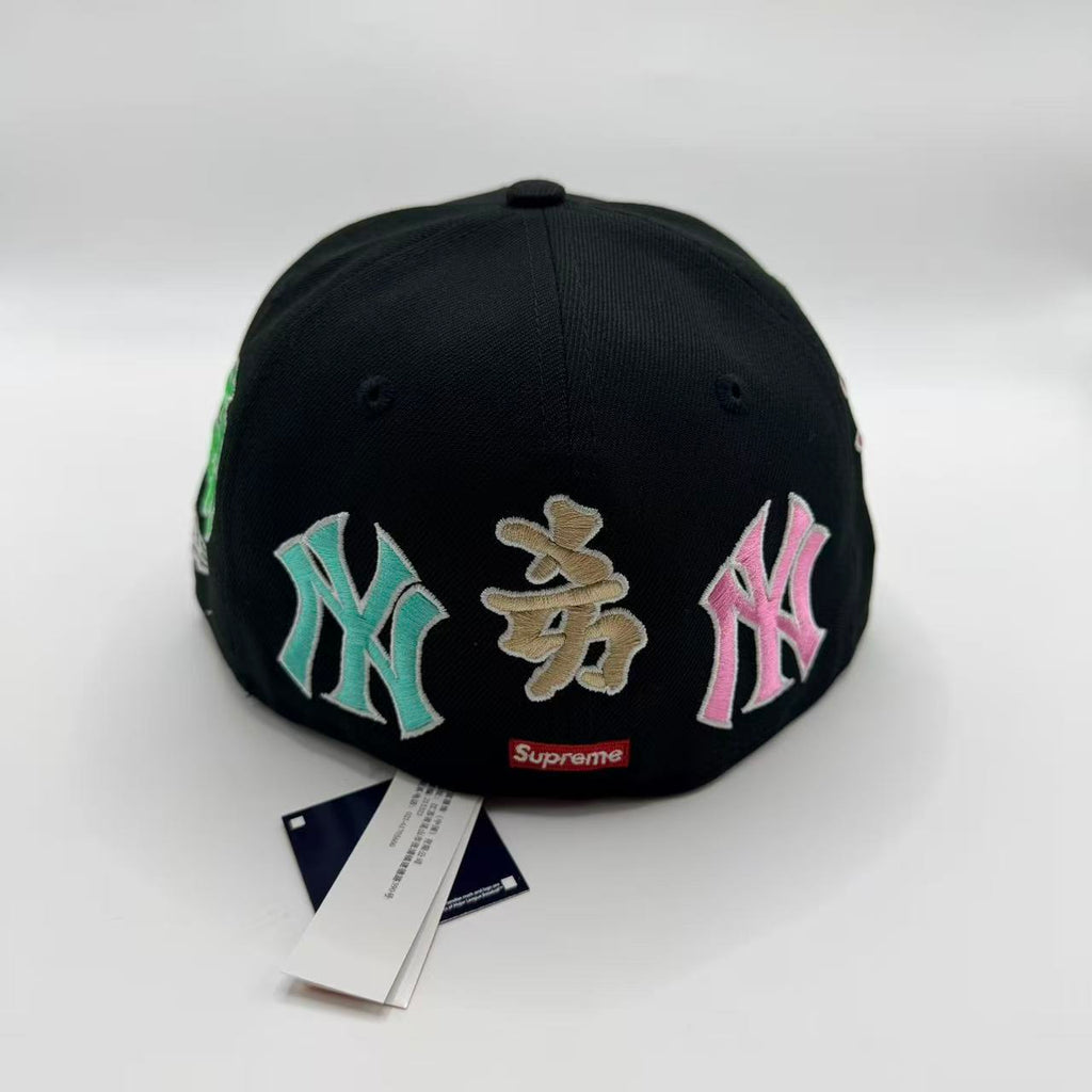 Black Supreme New York Yankees All Over Kanji New Era Fitted Hat Cap - view 3