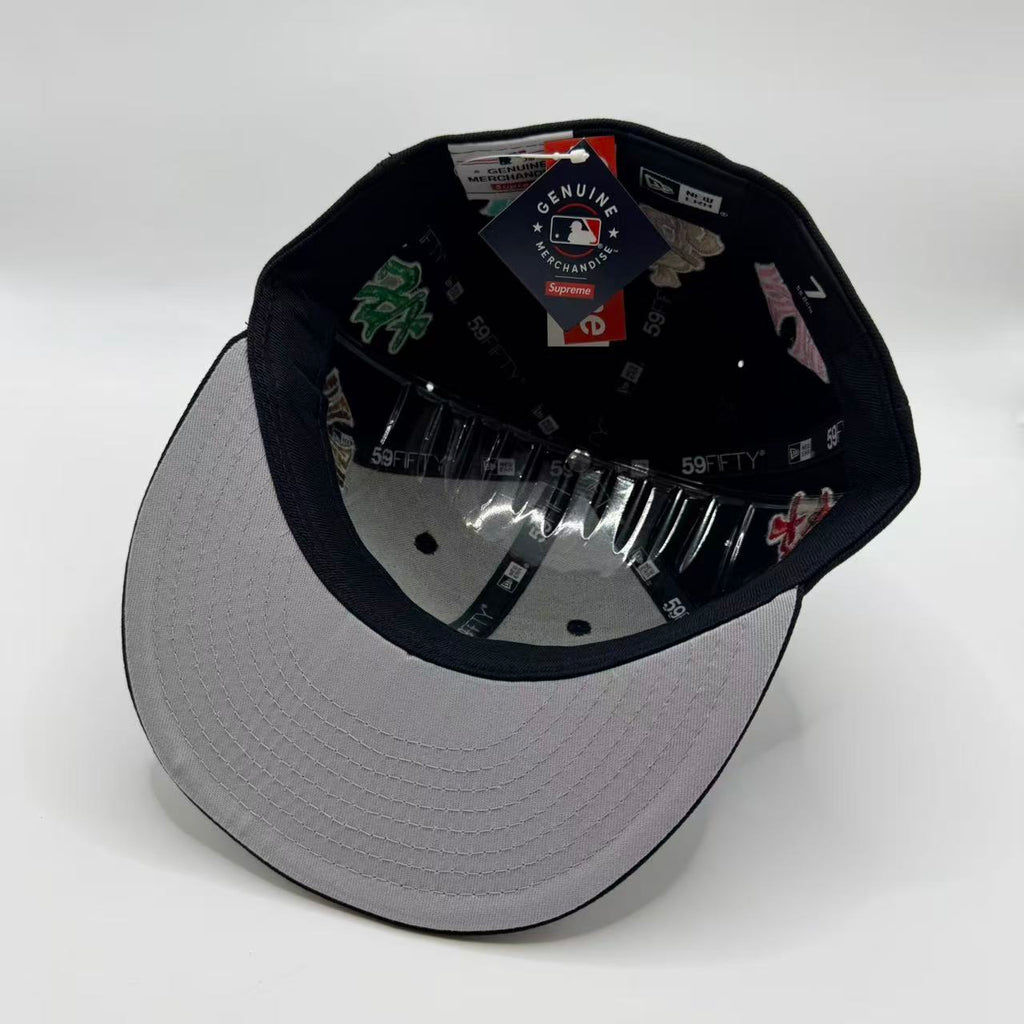 Black Supreme New York Yankees All Over Kanji New Era Fitted Hat Cap - view 4