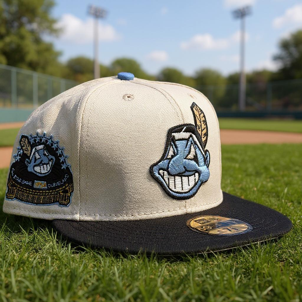 Chrome Black Icy Chief Wahoo Cleveland Indians Guardians Banned 1954 All Star Game New Era Fitted Hat Cap